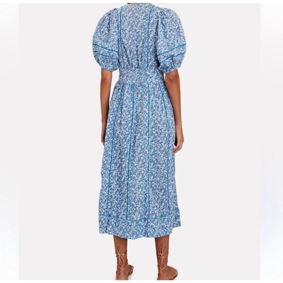 Poupette St Barth Rein MIDI Dress Floral Swiss Dot Medium Boho Puff Sleeve F16 - Picture 3 of 11